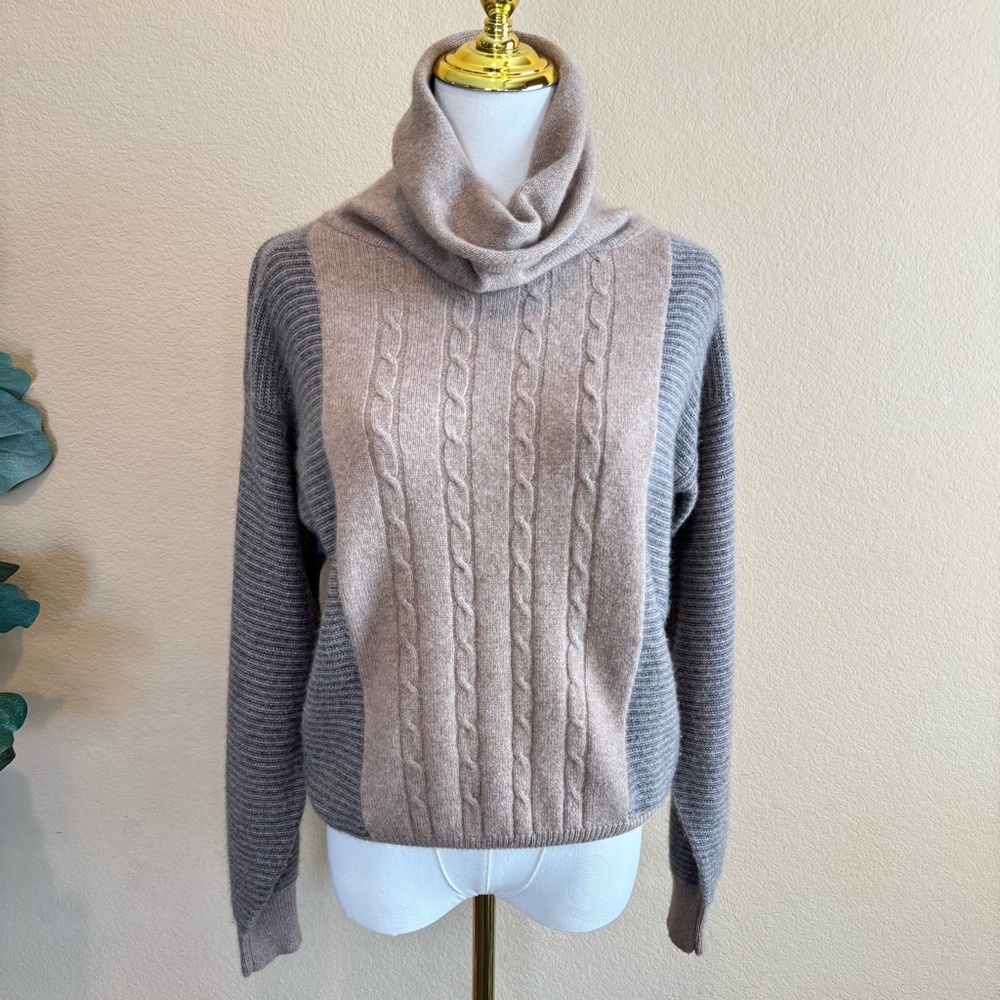 Vintage Sportwhirl 2-Ply Cashmere Cable Knit Cowl Neck Sweater Womens L Tan Gray